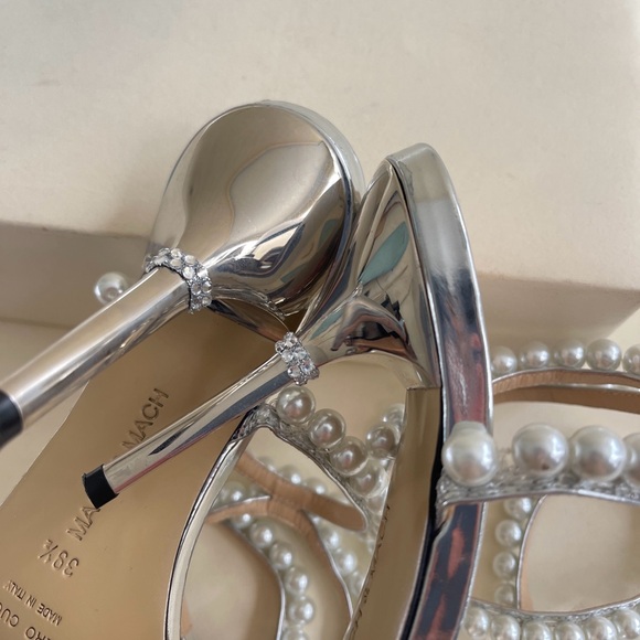 MACH & MACH Pearl Bow Square Toe Sandals in Silver Leather - Picture 12 of 14